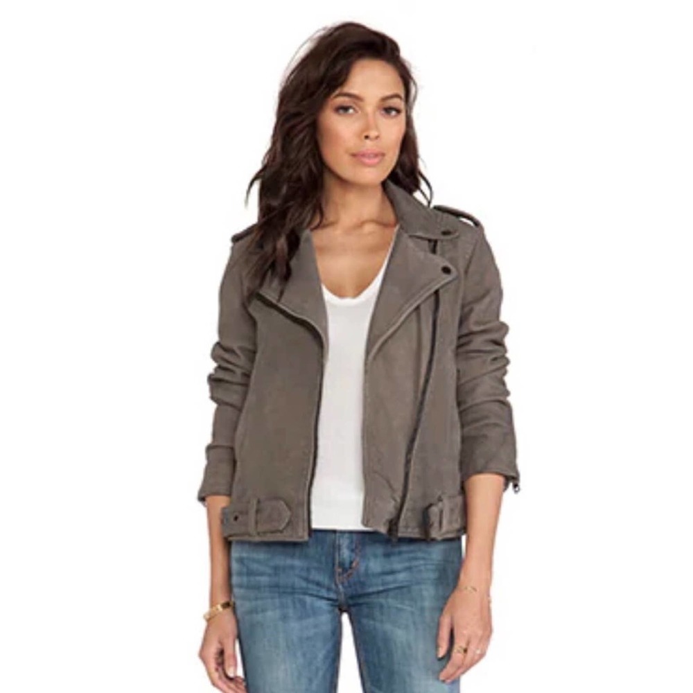 Current Elliot The Prospect Leather Biker Jacket in Castle - Picture 5 of 12